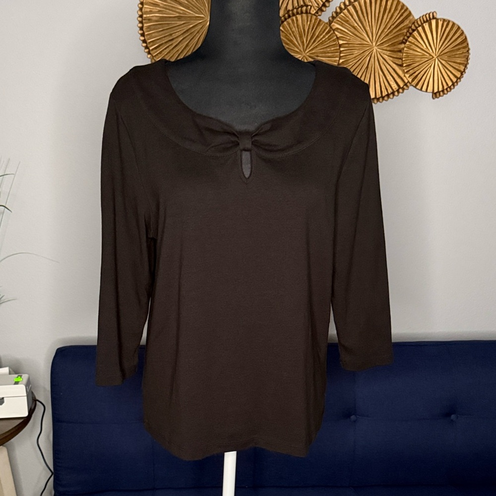 Rafaella Studio Black Bow Front Detail Women's Ribbed Blouse Size Xl